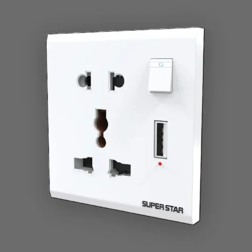 Super Star Snow White Series 2&3-Pin Multi Socket With 1 USB