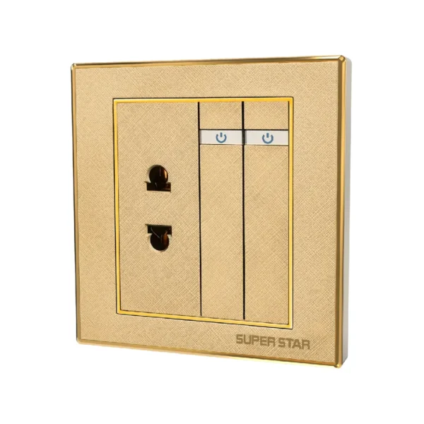 Super Star Ultima Gold Series 2 Gang Switch (1W) & 1 Pcs 2 Pin Socket