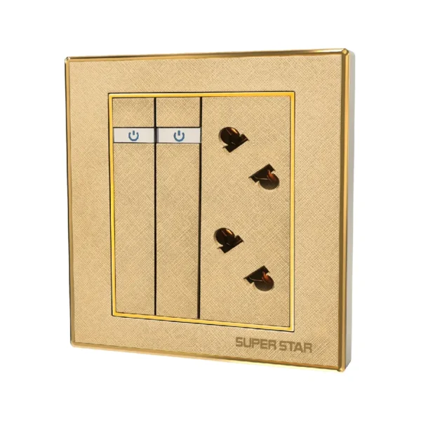 Super Star Ultima Gold Series 2 Gang Switch (1W) & 2 Pcs 2 Pin Socket