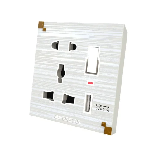 Super Star Marble Series 2&3-Pin Multi Socket With 2 USB