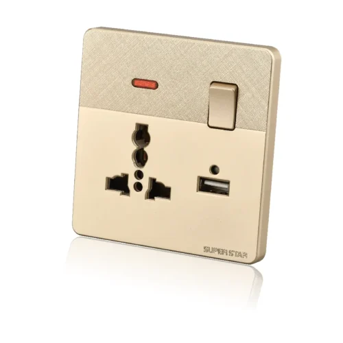 Super Star Gold Ray Series 3 Pin Multi Socket With 1 USB
